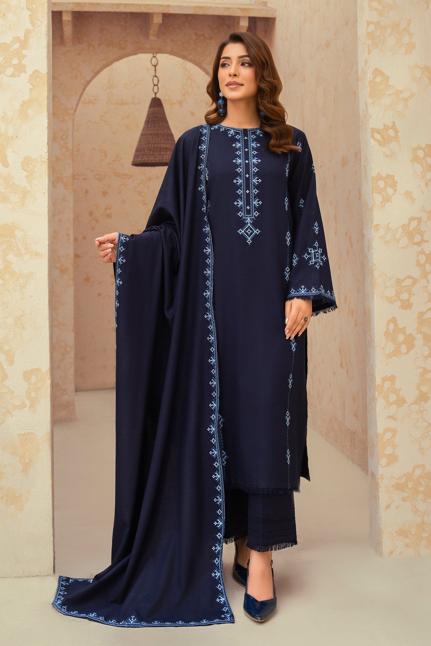 Sapphire-3 Piece Embroidered Stitched Marina Suit