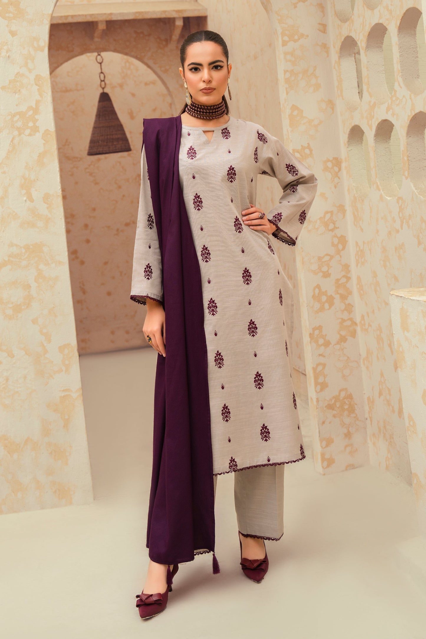 Zircon-3 Piece Embroidered Stitched Khaddar Suit