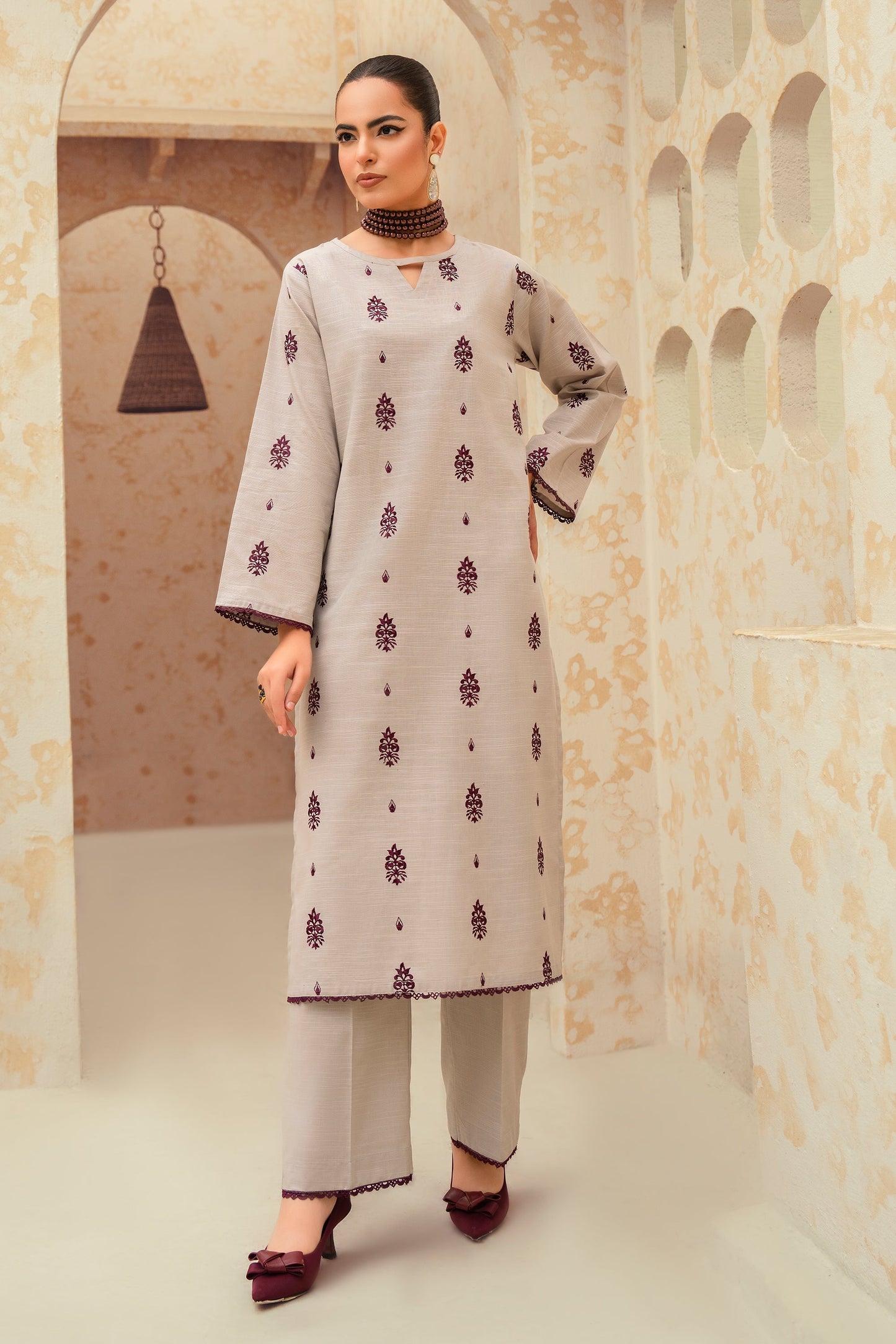 Zircon-3 Piece Embroidered Stitched Khaddar Suit