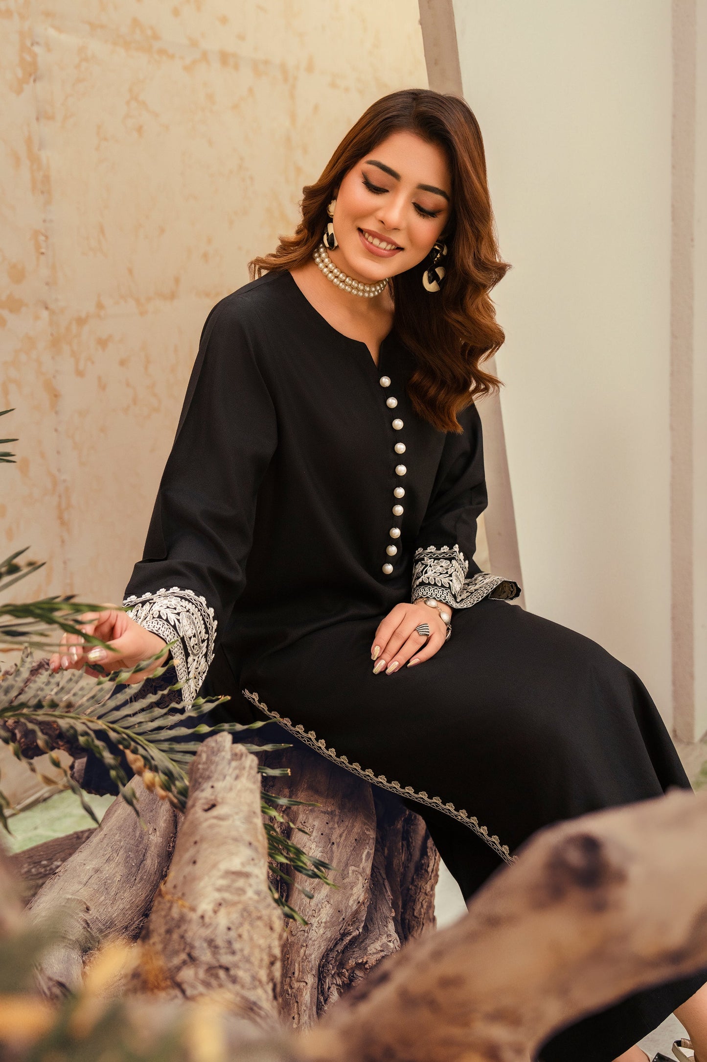 Black Stone-2 Piece Embroidered Stitched Marina Suit