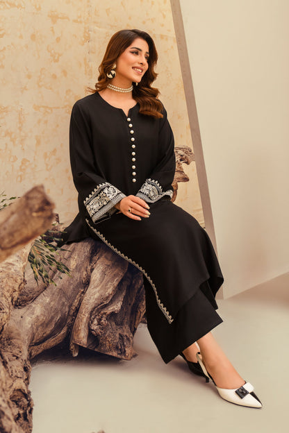 Black Stone-2 Piece Embroidered Stitched Marina Suit