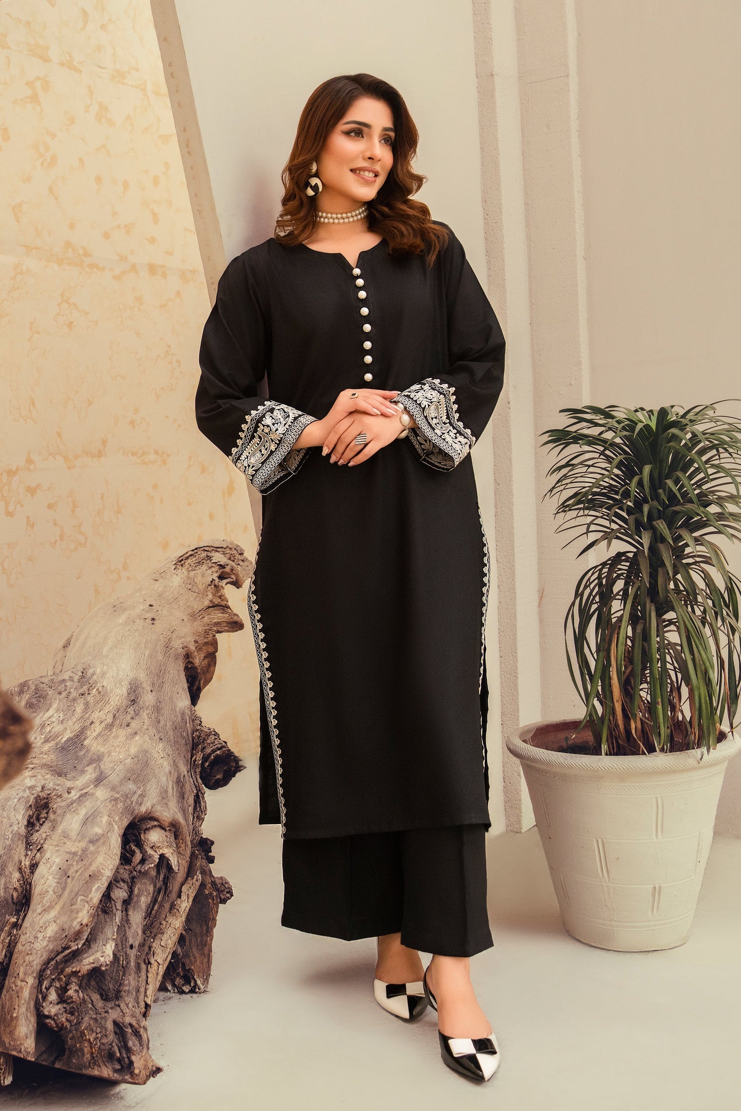 Black Stone-2 Piece Embroidered Stitched Marina Suit