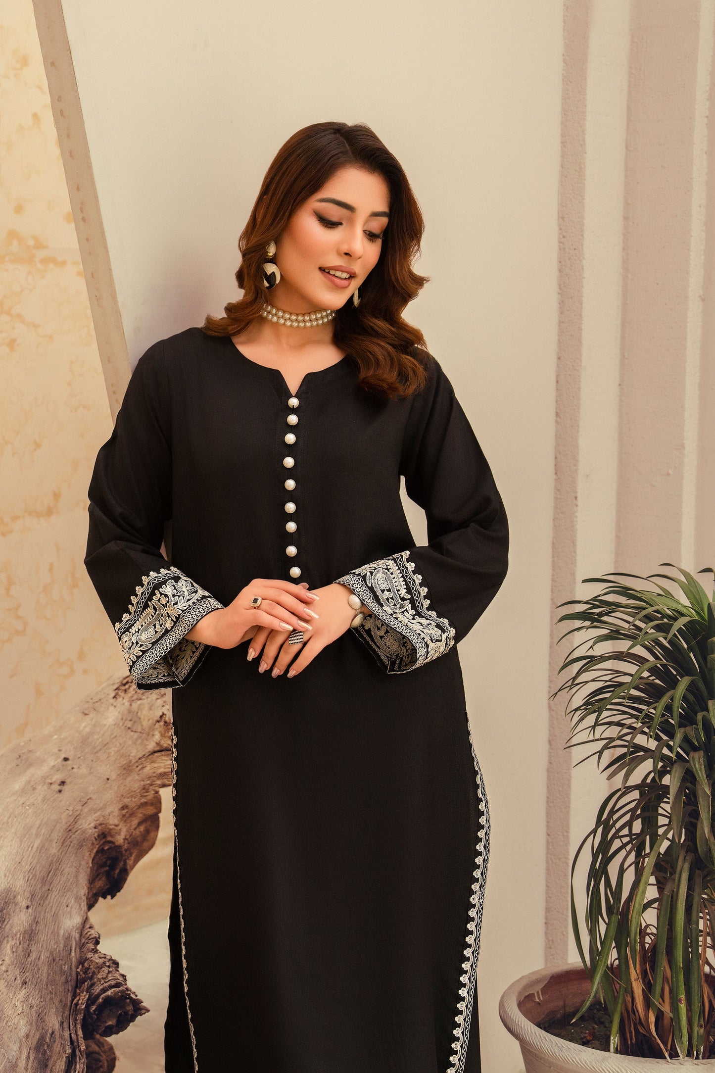 Black Stone-2 Piece Embroidered Stitched Marina Suit