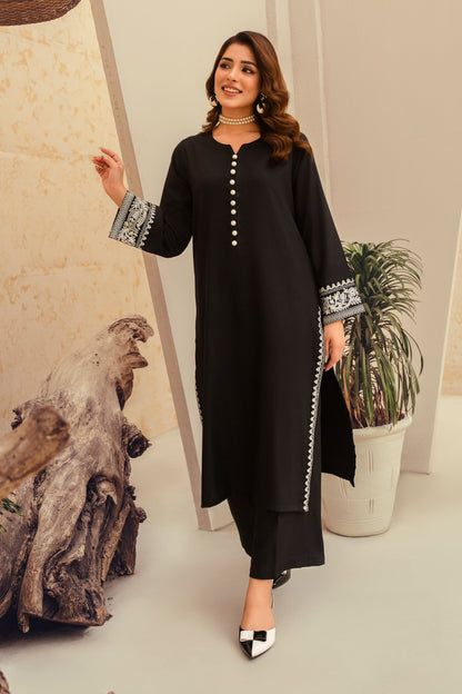 Black Stone-2 Piece Embroidered Stitched Marina Suit