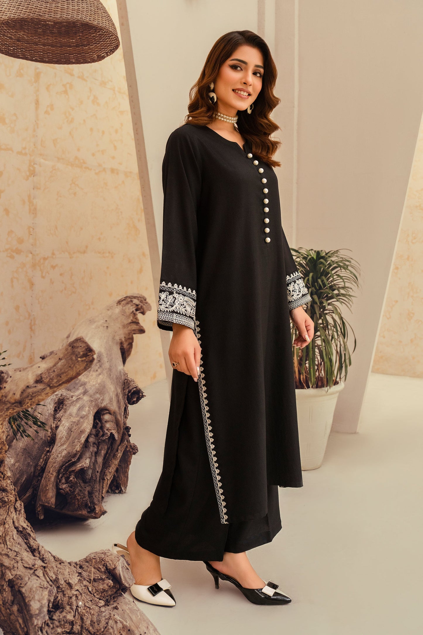 Black Stone-2 Piece Embroidered Stitched Marina Suit