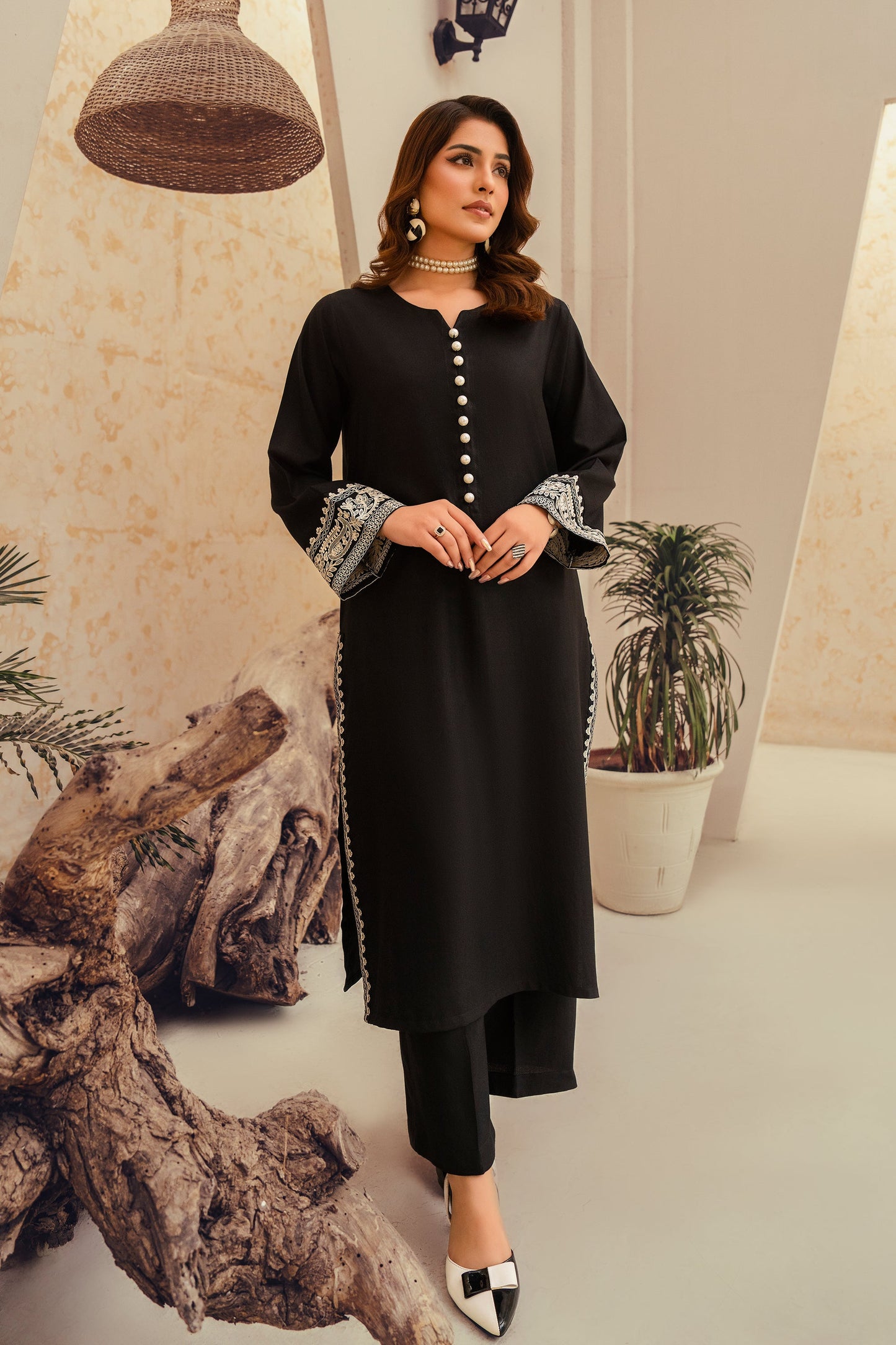 Black Stone-2 Piece Embroidered Stitched Marina Suit