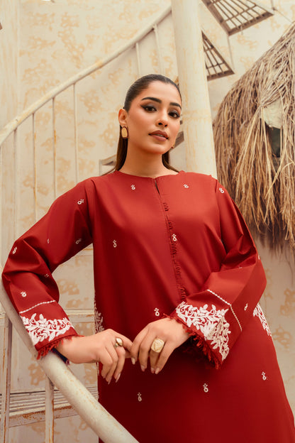 Amber- 2 Piece Embroidered Stitched Khaddar Suit