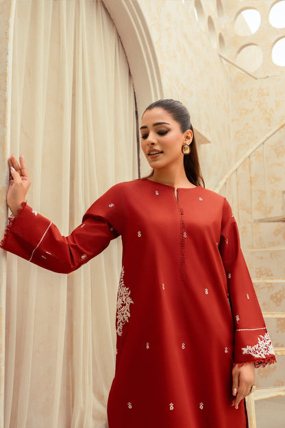 Amber- 2 Piece Embroidered Stitched Khaddar Suit