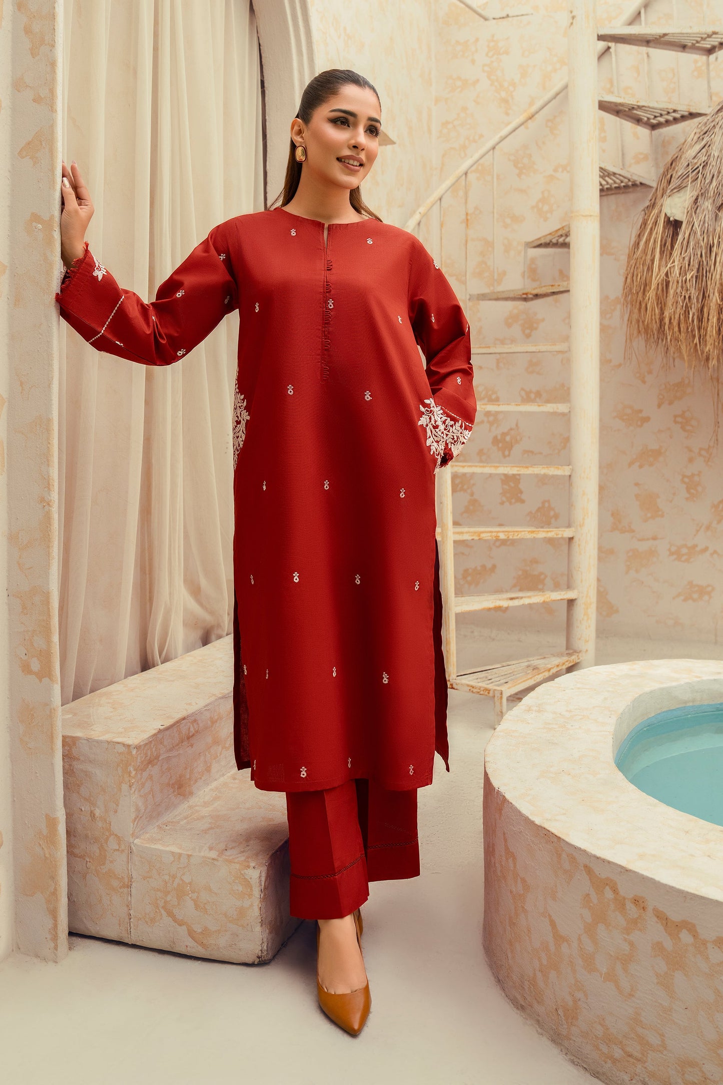 Amber- 2 Piece Embroidered Stitched Khaddar Suit