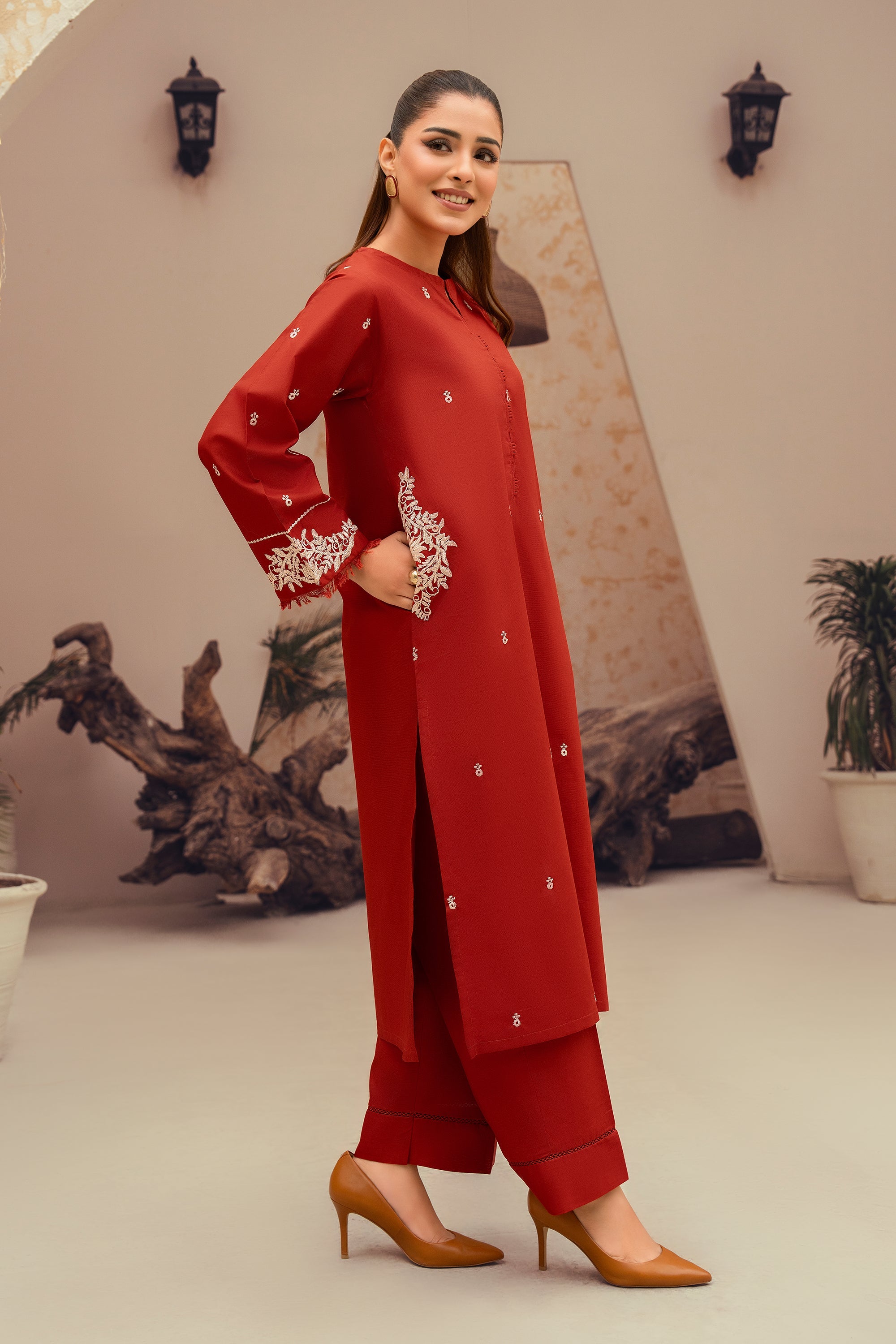 Amber- 2 Piece Embroidered Stitched Khaddar Suit