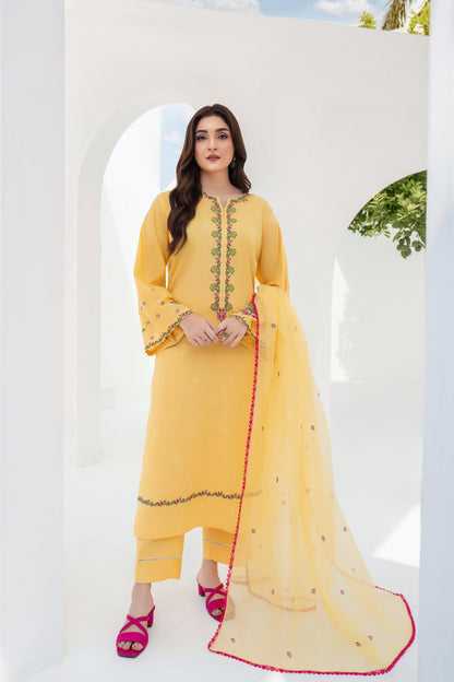 Daffodil - 3 Piece Embroidered Stitched Lawn Suit