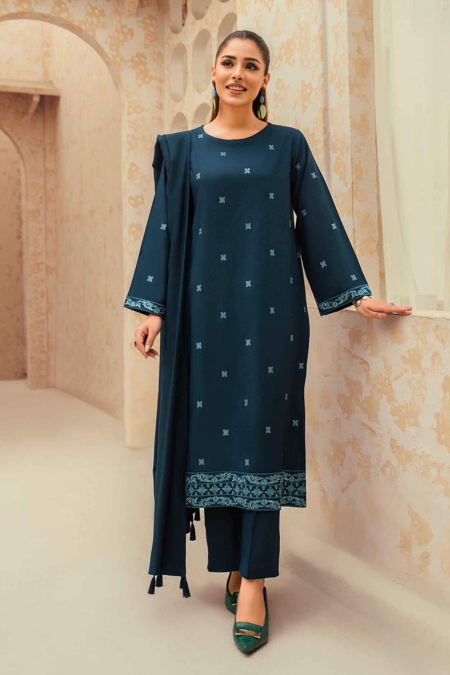 Opal-3 Piece Embroidered Stitched Marina Suit