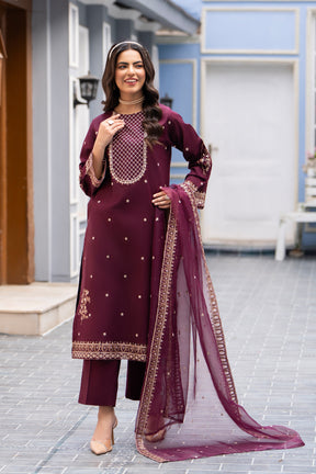 Crimson -3PC Stitched Lawn Suit