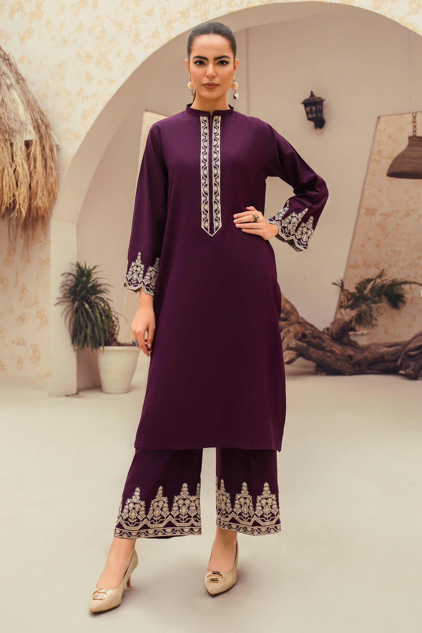 Jade-2 Piece Embroidered Stitched Marina Suit