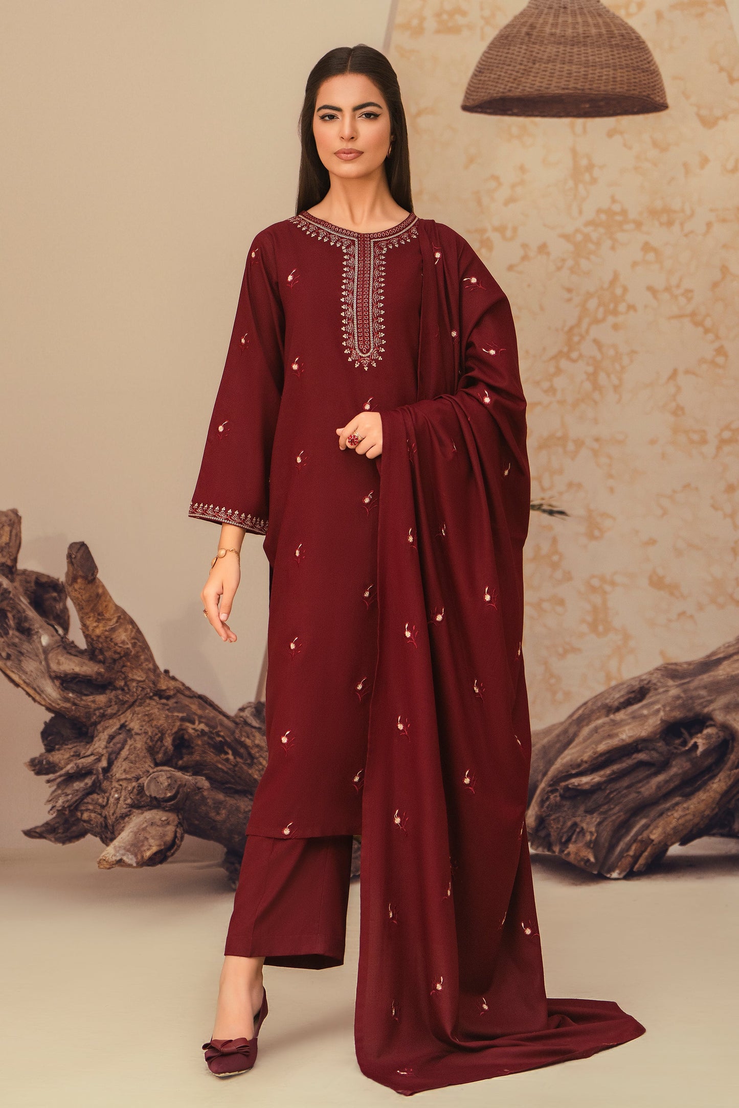 Ruby-3 Piece Embroidered Stitched Marina Suit